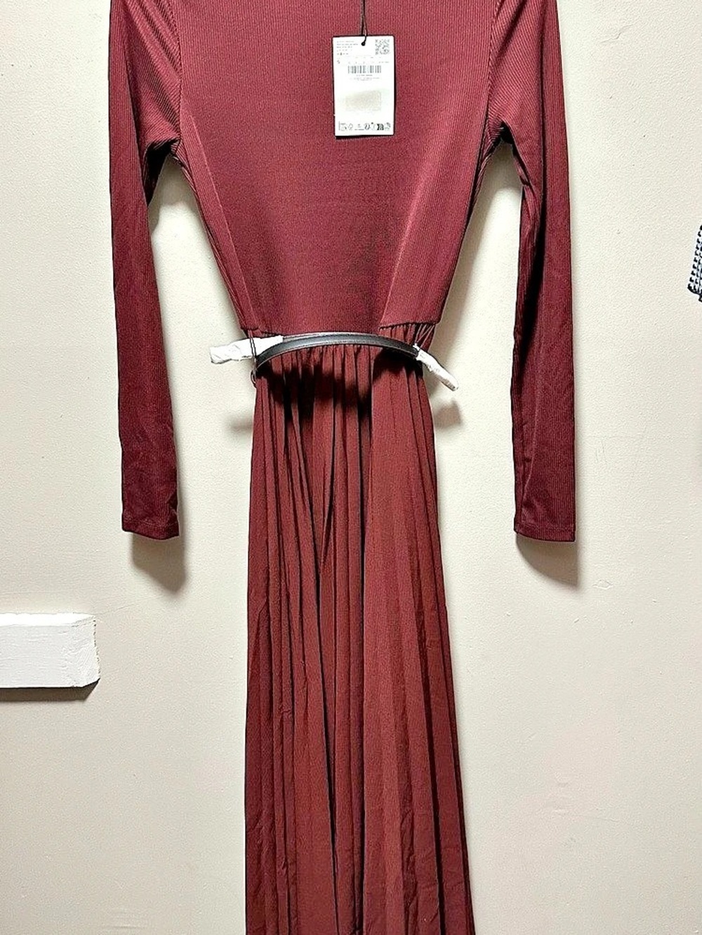 Mango Pleated Panelled Dress Maxi in Burgundy Small